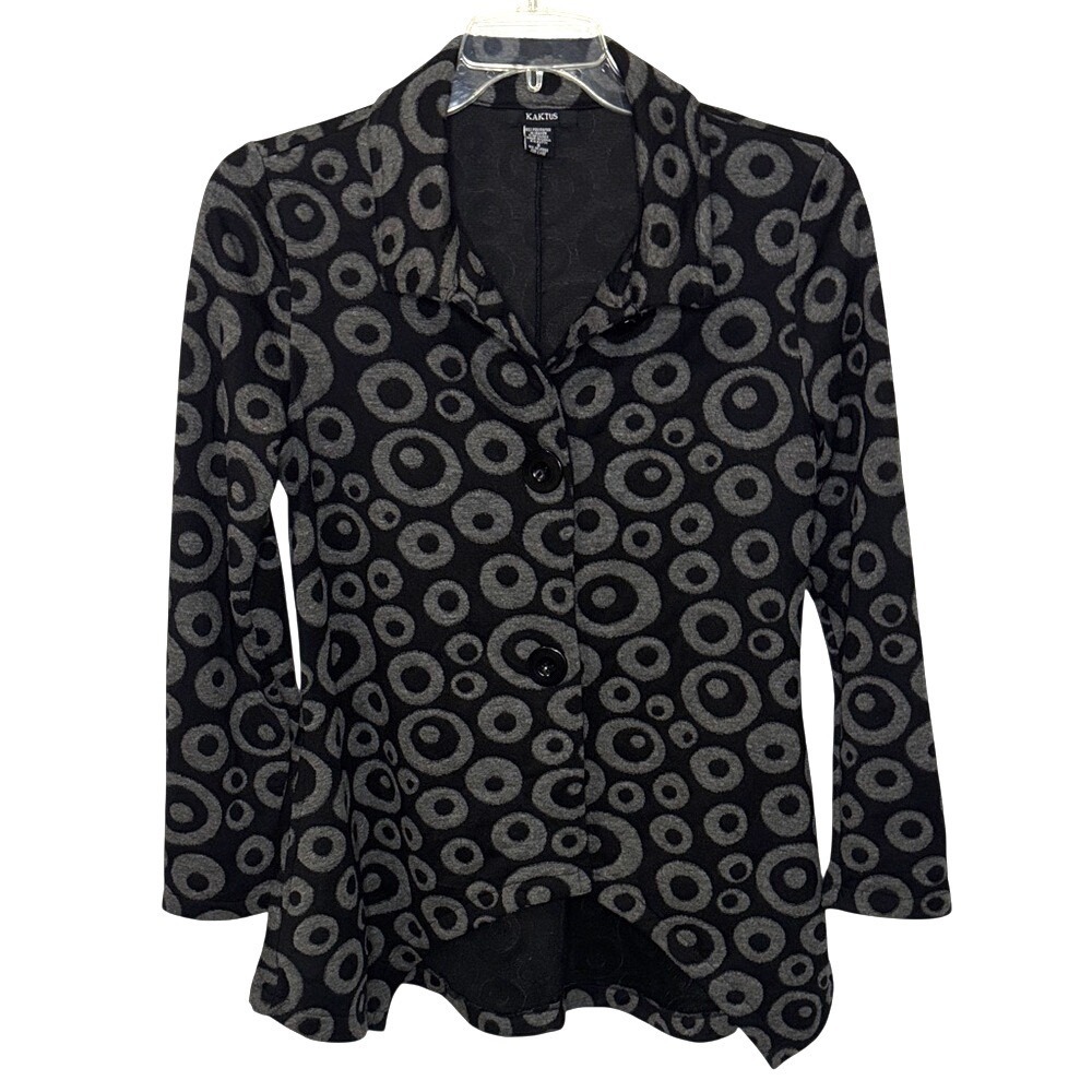 Mantis Black and Gray Circle Pattern Sweater Blazer Tunic Size Small
